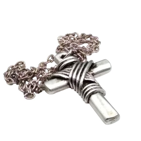 Silver Tone Easter Cross Pendant Chain Necklace - Picture 2 of 4